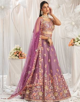 Designer Lavender Organza Sequins embroidery work lehenga choli  1