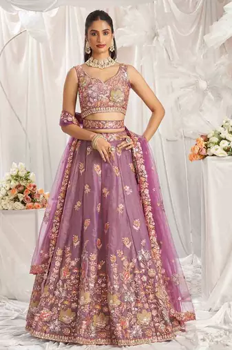 Designer Lavender Organza Sequins embroidery work lehenga choli 