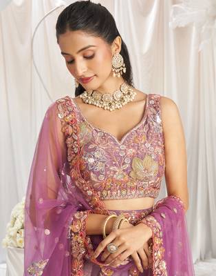 Designer Lavender Organza Sequins embroidery work lehenga choli  4