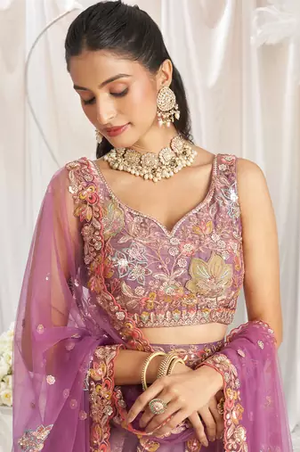 Designer Lavender Organza Sequins embroidery work lehenga choli 