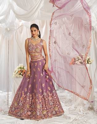Designer Lavender Organza Sequins embroidery work lehenga choli  5