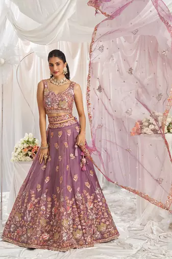 Designer Lavender Organza Sequins embroidery work lehenga choli 