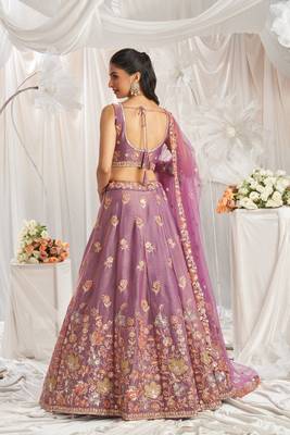 Designer Lavender Organza Sequins embroidery work lehenga choli  6