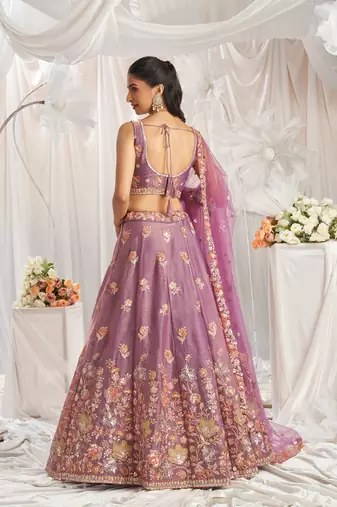 Designer Lavender Organza Sequins embroidery work lehenga choli 