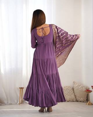 Mauve roman silk chanderi with fully flair anarkali pant with dupatta 2