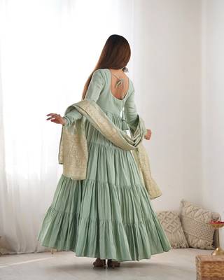 Pista roman silk chanderi with fully flair anarkali pant with dupatta 2