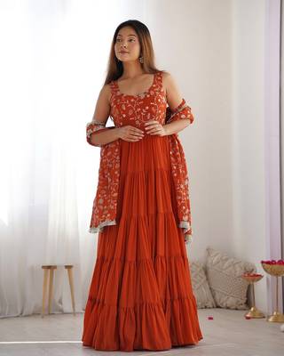 Rust heavy Faux georgette fully flair anarkali pant with dupatta 1