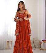 Rust heavy Faux georgette fully flair anarkali pant with dupatta