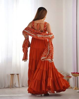 Rust heavy Faux georgette fully flair anarkali pant with dupatta 2