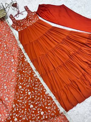 Rust heavy Faux georgette fully flair anarkali pant with dupatta 4