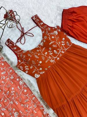 Rust heavy Faux georgette fully flair anarkali pant with dupatta 5