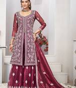 Catching purple zari embroidered with sequins & real mirror work twill net latest design indian salwar kameez dress