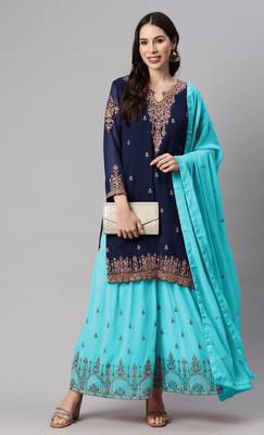 Enchanting blue thread and sequins embroidered georgette semi-stitched salwar kameez 1