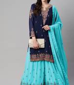 Enchanting blue thread and sequins embroidered georgette semi-stitched salwar kameez