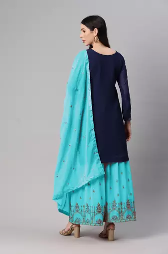 Enchanting blue thread and sequins embroidered georgette semi-stitched salwar kameez