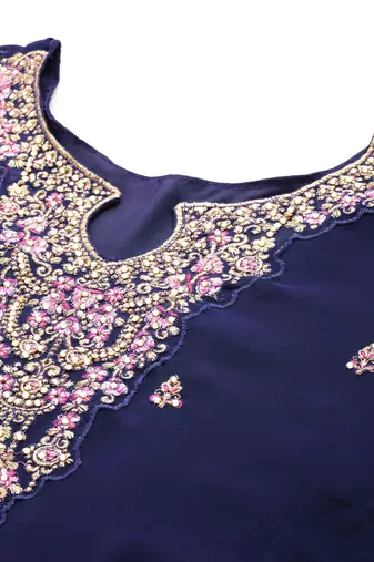 Enchanting blue thread and sequins embroidered georgette semi-stitched salwar kameez