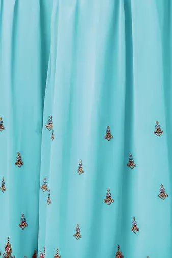 Enchanting blue thread and sequins embroidered georgette semi-stitched salwar kameez