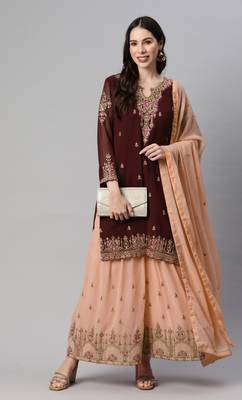 Mesmerizing brown thread and sequins embroidered georgette indian designer salwar suit 1