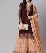 Mesmerizing brown thread and sequins embroidered georgette indian designer salwar suit
