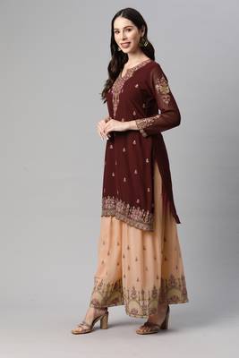 Mesmerizing brown thread and sequins embroidered georgette indian designer salwar suit 2