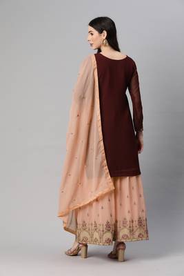Mesmerizing brown thread and sequins embroidered georgette indian designer salwar suit 3