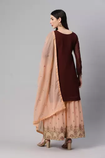 Mesmerizing brown thread and sequins embroidered georgette indian designer salwar suit