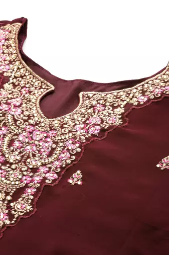 Mesmerizing brown thread and sequins embroidered georgette indian designer salwar suit