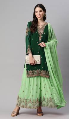Catching green thread and sequins embroidered georgette latest design indian salwar kameez dress 1