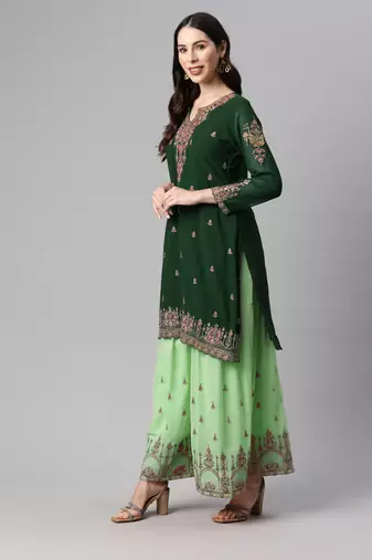 Catching green thread and sequins embroidered georgette latest design indian salwar kameez dress