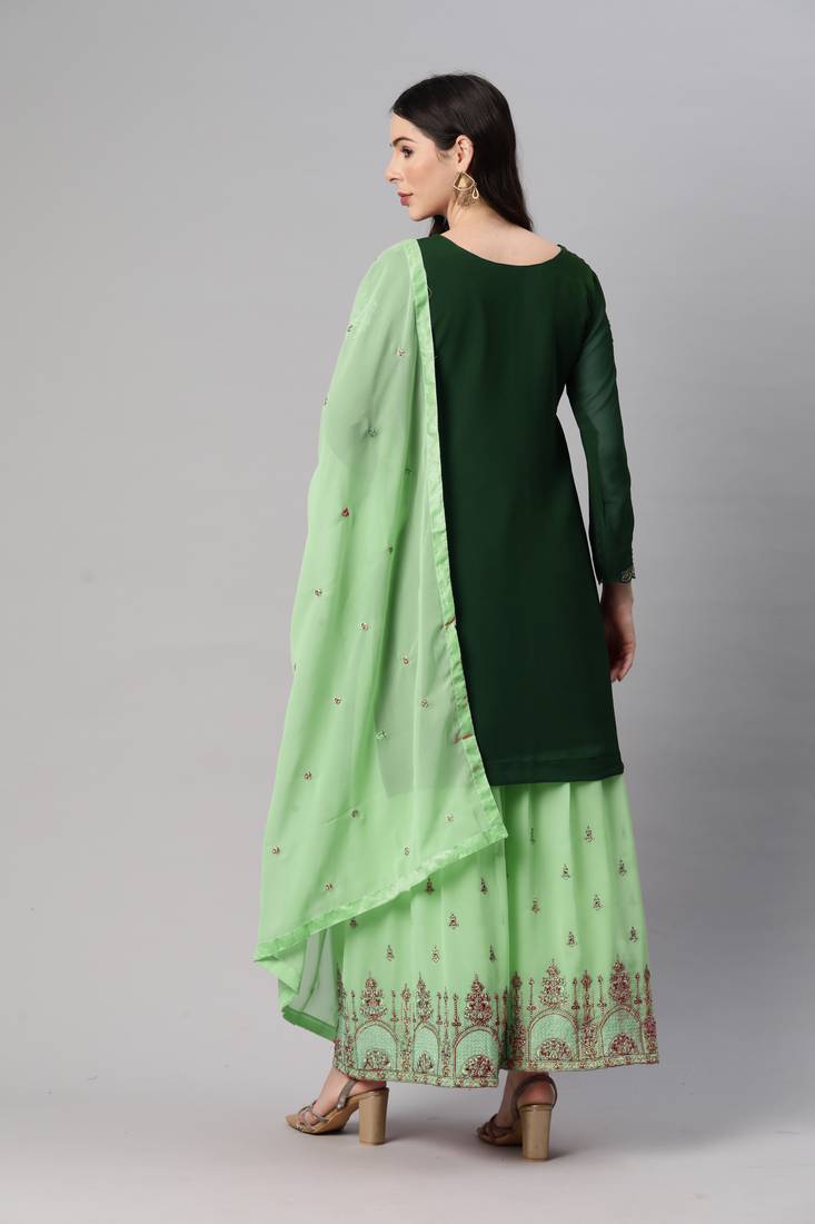 Catching green thread and sequins embroidered georgette latest design indian salwar kameez dress