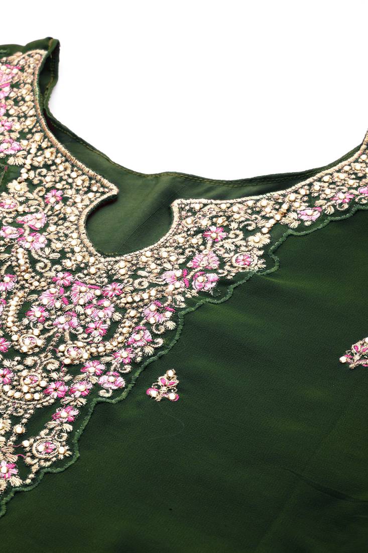 Catching green thread and sequins embroidered georgette latest design indian salwar kameez dress