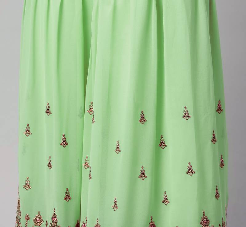 Catching green thread and sequins embroidered georgette latest design indian salwar kameez dress