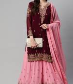 Delightful purple thread and sequins embroidered georgette indian wedding salwar kameez