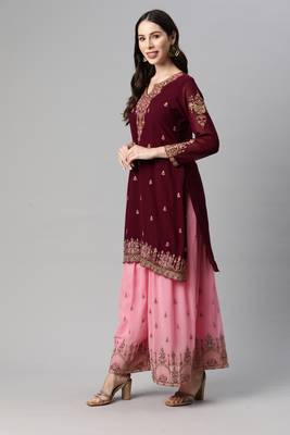 Delightful purple thread and sequins embroidered georgette indian wedding salwar kameez 2