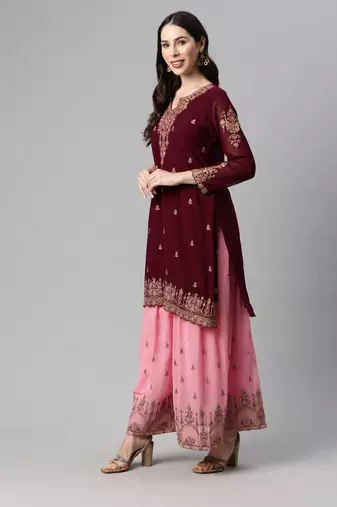 Delightful purple thread and sequins embroidered georgette indian wedding salwar kameez