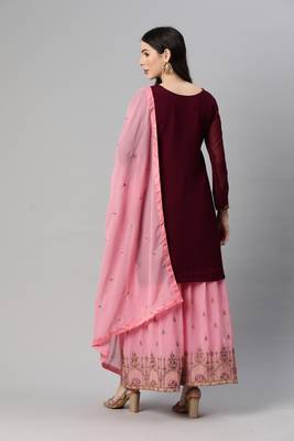 Delightful purple thread and sequins embroidered georgette indian wedding salwar kameez 3