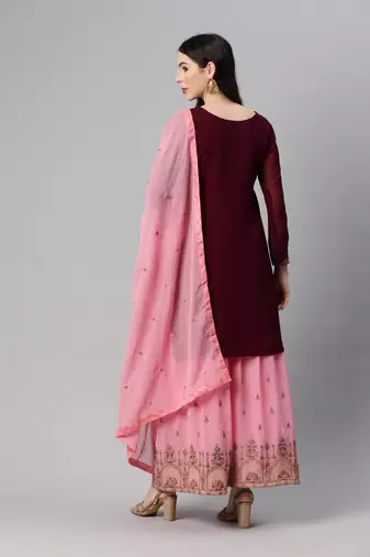 Delightful purple thread and sequins embroidered georgette indian wedding salwar kameez