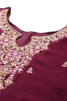 Delightful purple thread and sequins embroidered georgette indian wedding salwar kameez 4