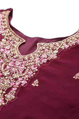 Delightful purple thread and sequins embroidered georgette indian wedding salwar kameez
