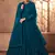 teal blue dori embroidered with diamond work net semi-stitched anarkali gown type salwar kameez