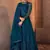 teal blue dori embroidered with diamond work net semi-stitched anarkali gown type salwar kameez