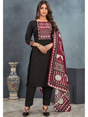 Black roman silk blend ajrakh kurta pant dupatta set 1
