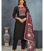 Black roman silk blend ajrakh kurta pant dupatta set