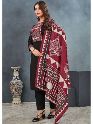 Black roman silk blend ajrakh kurta pant dupatta set 3