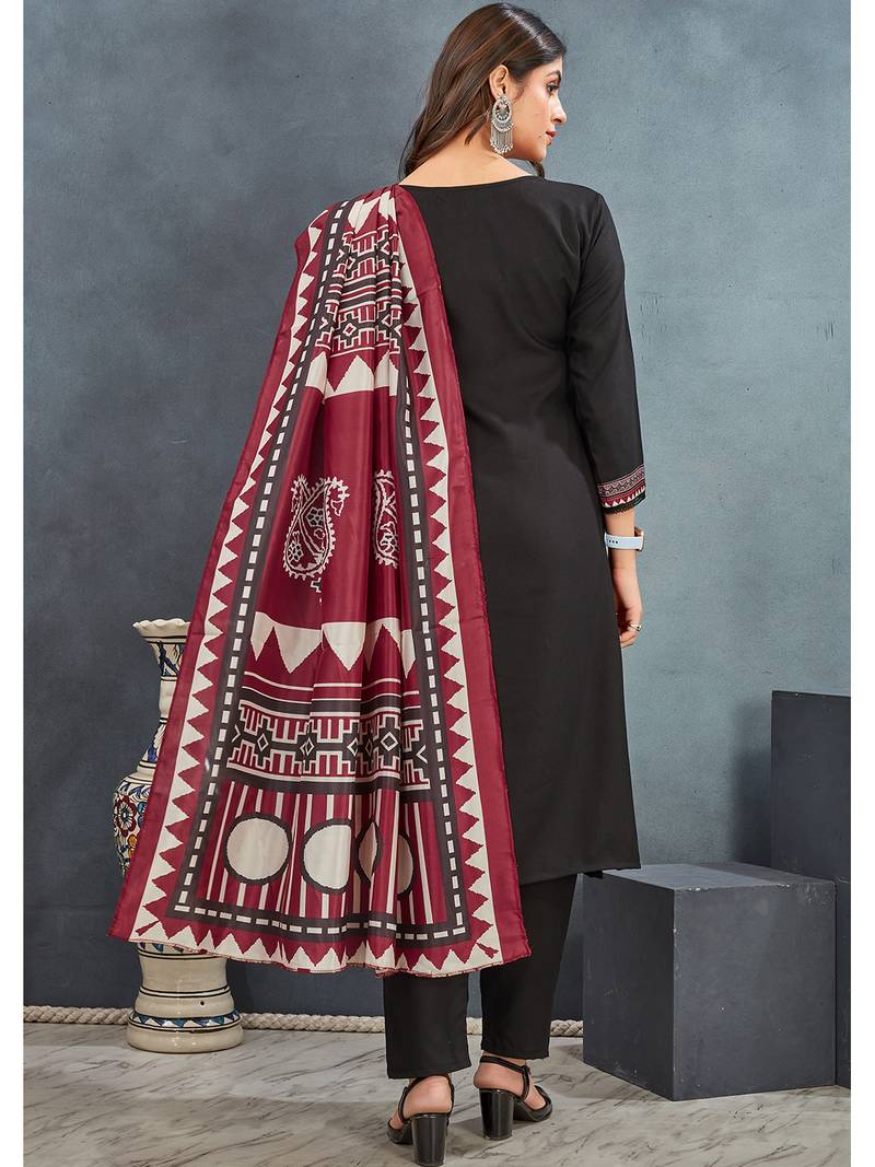 Black roman silk blend ajrakh kurta pant dupatta set