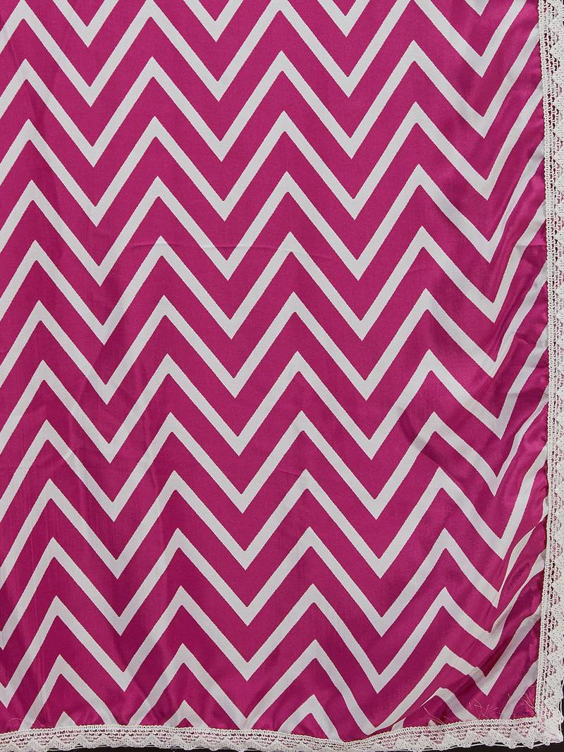 Pink premium rayon solid kurta with zig zag print pant & dupatta set