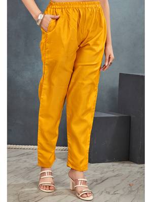 Yellow premium rayon solid kurta with zig zag print pant & dupatta set 5