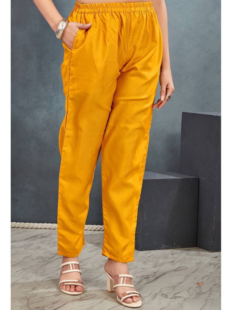 Yellow premium rayon solid kurta with zig zag print pant & dupatta set