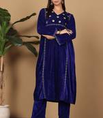 Blue velvet embroidered kurta palazzo set