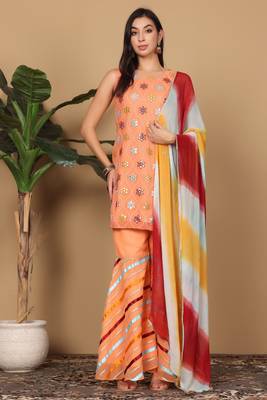Peach georgette kurta sarara with dupatta set 1